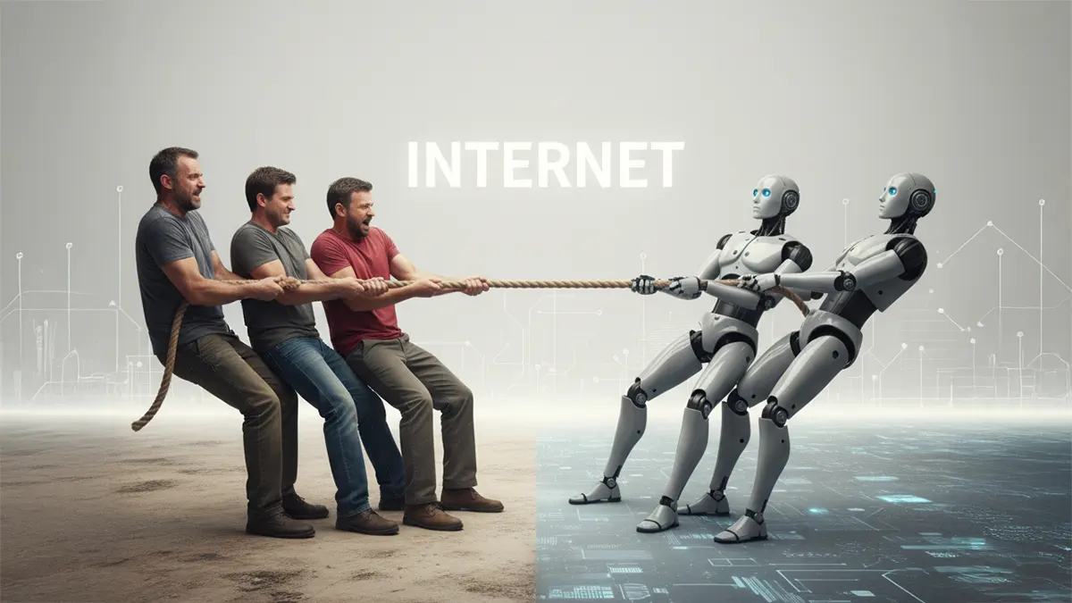 Tauziehen zwischen Mensch und Roboter